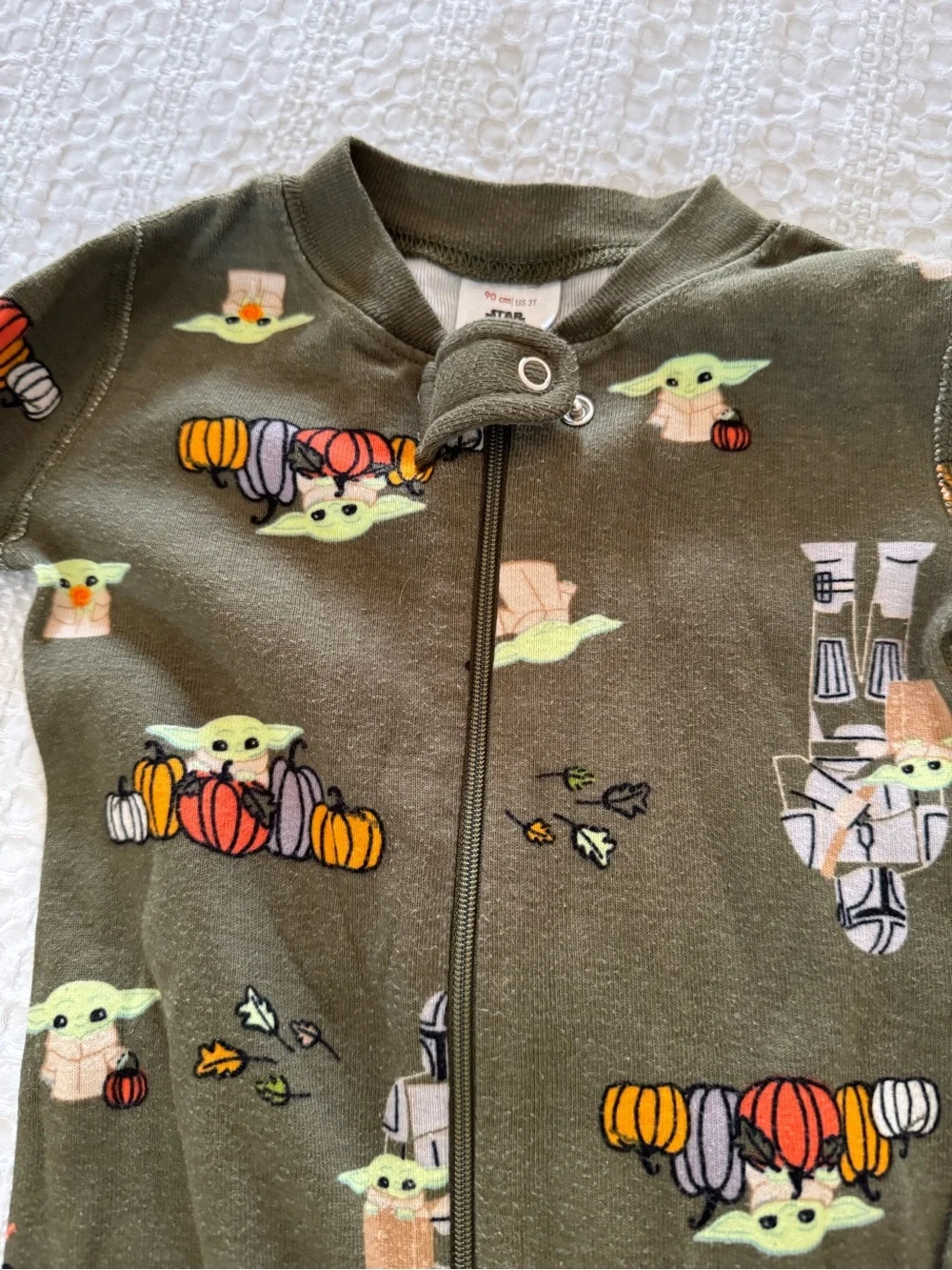 Hanna Andersson Olive Green Baby Yoda Pumpkin Kids One-Piece Footie